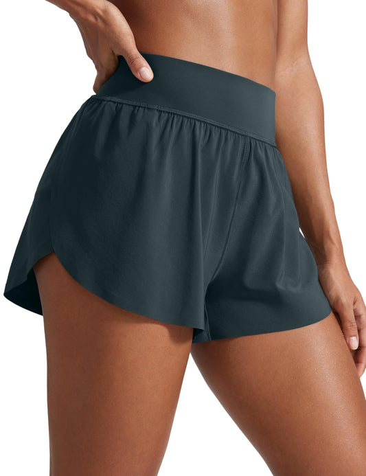 CRZ YOGA High Waisted Split Running Shorts 3" Melanite X-Large