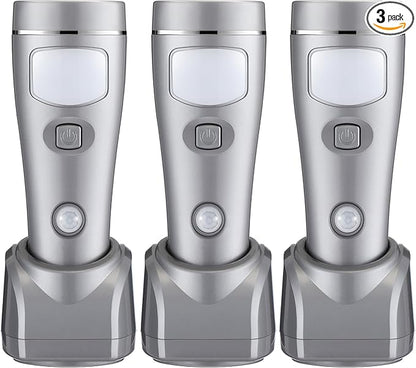 Enhon 3 Pack Rechargeable 4-in-1 LED Emergency Lights, Plug-in Flashlights with Motion Sensor Night Light, Auto-On Power Failure Light for Home, Hurricane, and Outage Supplies