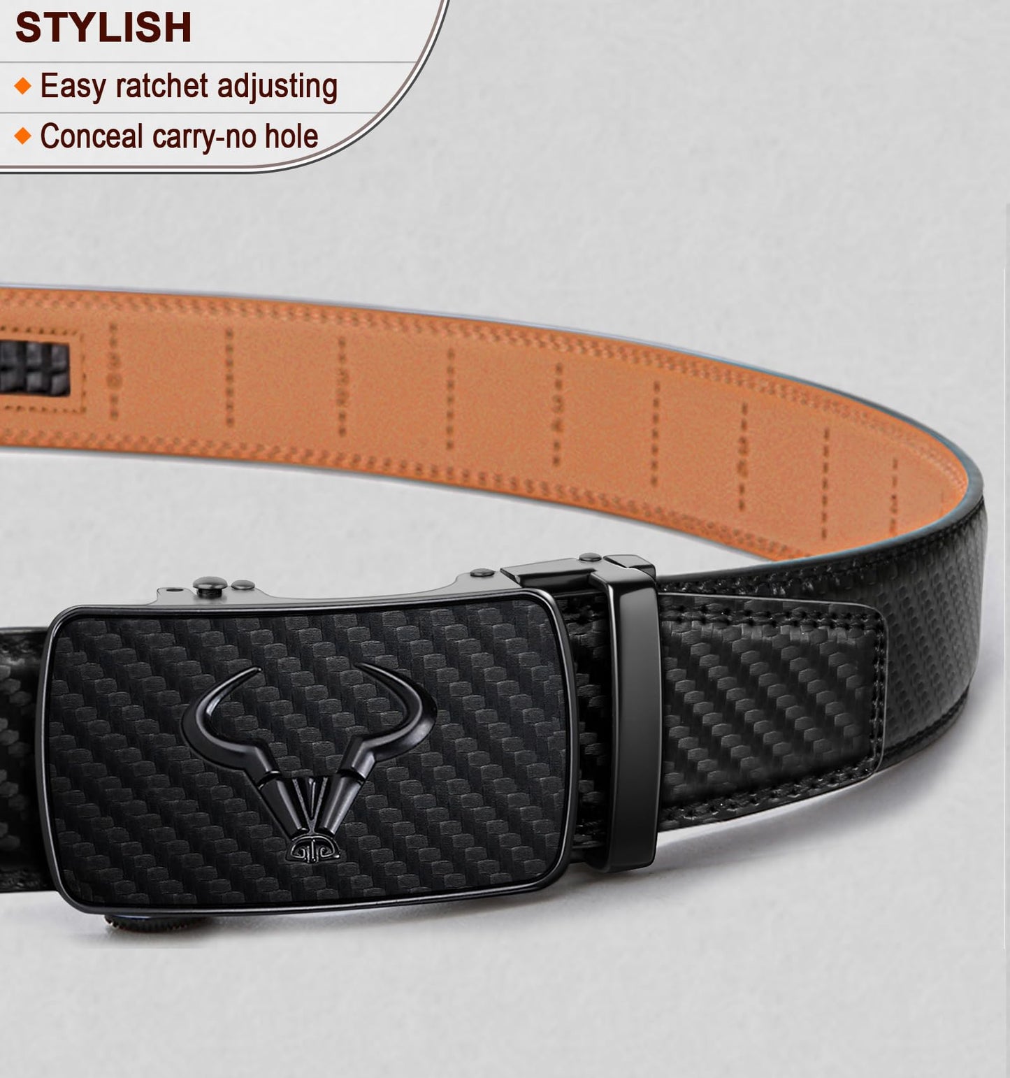 BULLIANT Men's Belt,Brand Ratchet Belt Of Genuine Leather For Gift Men Dress,Size Customized(Black,38"-44" Waist Adjustable)
