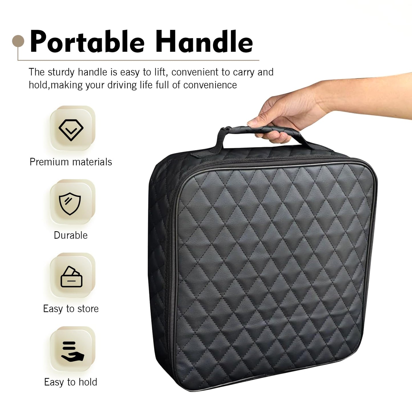Foelony Car Jumper Cable Bag, 12.6In Leather Waterproof Tools Cable Bag, Portable Car Trunk Storage & Organizer for EV Charging Cord, Hoses, Universal for Road Trip Garage