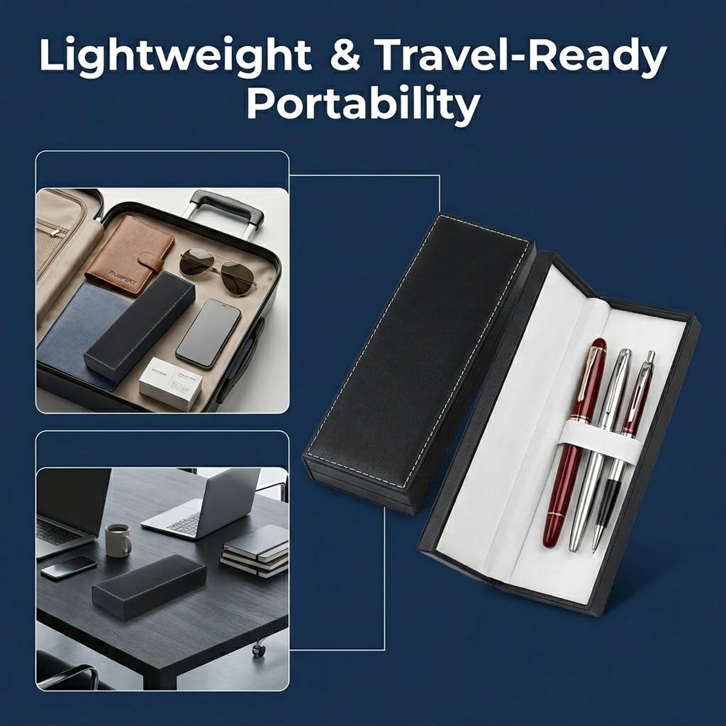 Jxiwfvl PU Leather Pen Box Single Case, Rectangle Pen Display Organizer Pens Gift Box for Fountain and Ballpoint Pens, Men Women Business Office Supplies