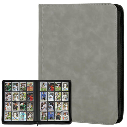 16 Pocket Ringless Side Loading Trading Card Binder, 1024 Cards PU Fixed Page Zipper Card Album for TCG Sports Game Cards, Not Fit Top Loaders (Marble Grey)