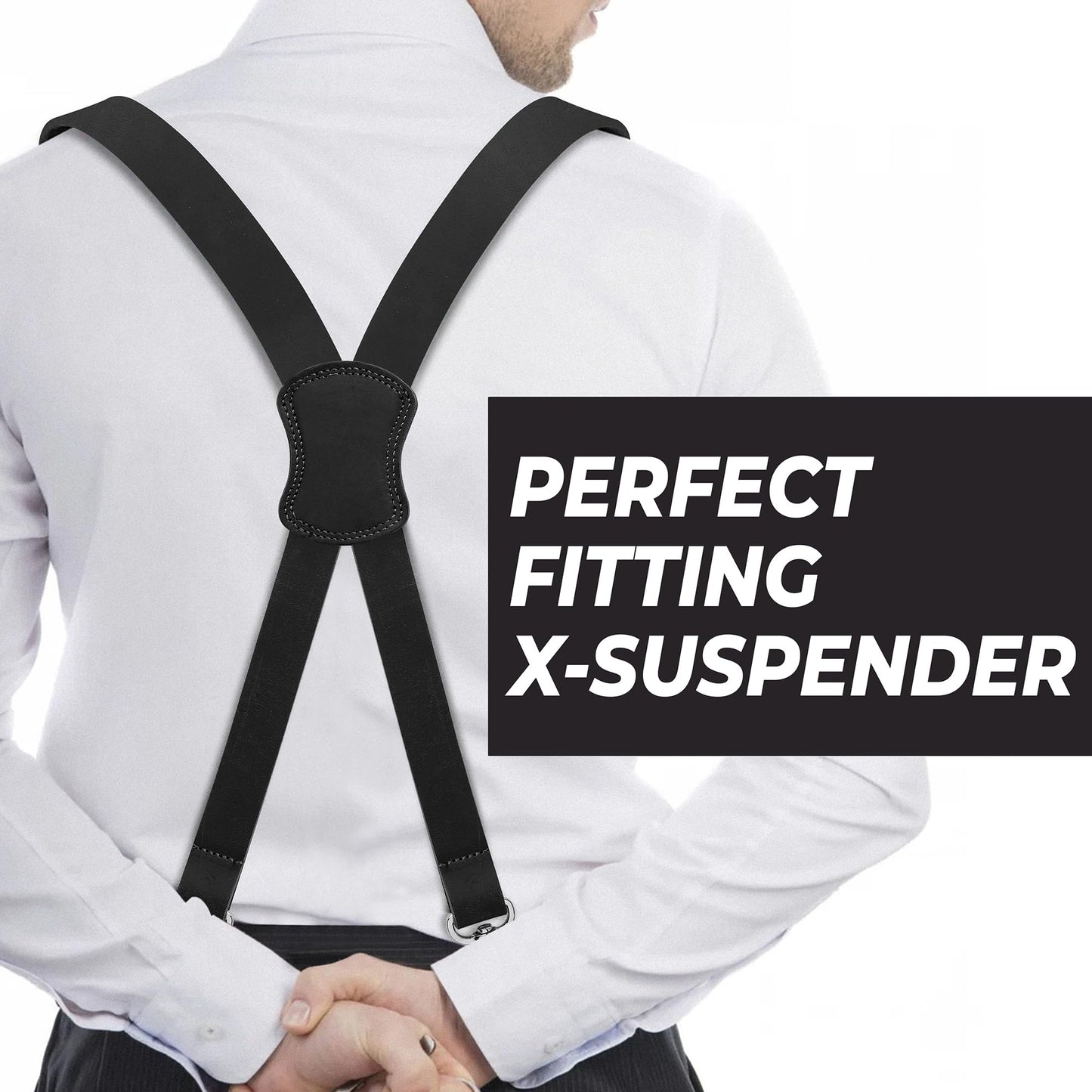 NUTUCH Grain Buffalo Leather Suspender for Men | 0.2 inchess thickness | Leather Braces | Western Heavy Duty Dress Suspender men (Black)