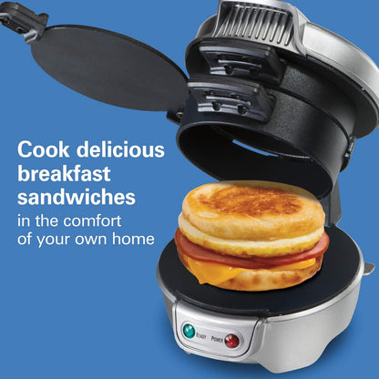 Hamilton Beach Breakfast Sandwich Maker with Egg Cooker Ring, Customize Ingredients, Perfect for English Muffins, Croissants, Mini Waffles, Perfect White Elephant Gifts, Coral (25483)