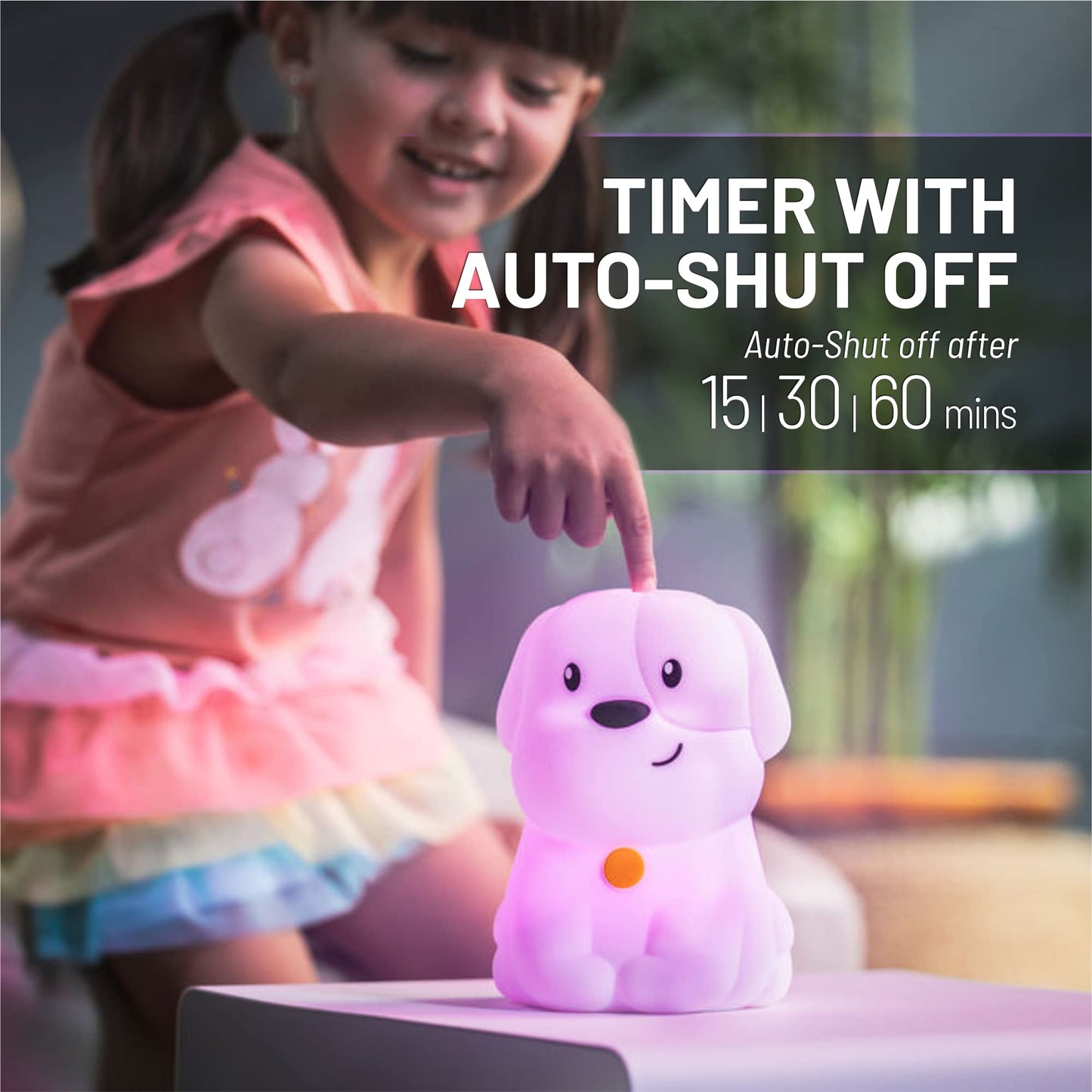 Lumipets Remote Control Silicone Night Light for Kids - Puppy Design with 9 Soft Colors & Sleep Timer - Rechargeable, Battery-Operated Lamp for Bedroom | Baby Nursery, Toddler, Girls, Boys