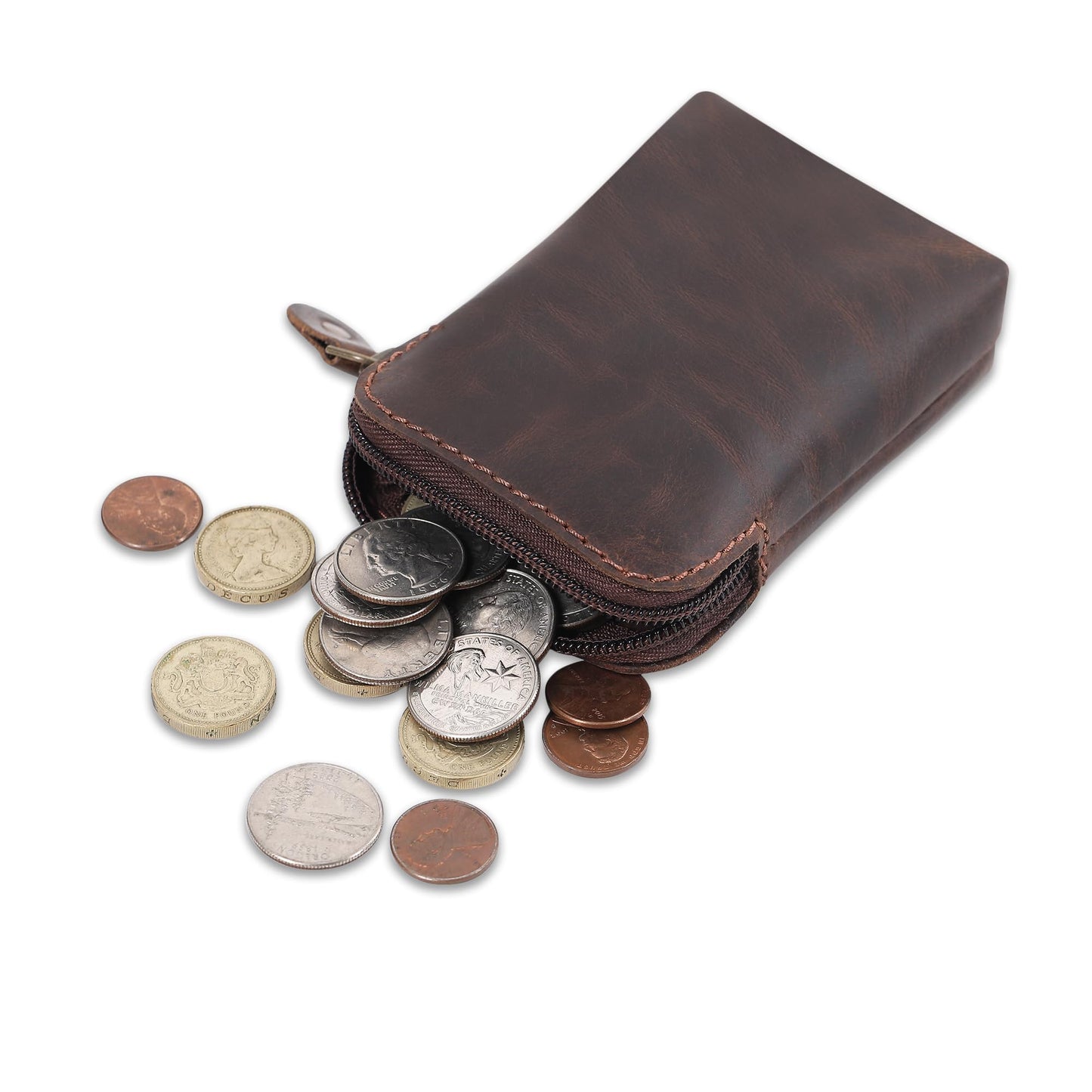 CestAntiQ Premium Full-Grain Leather Playing Card Case Zippered Card Deck Holder for Poker and Bridge Travel Accessory Secure Multi-Purpose Wallet Leather Cards Holder Brown