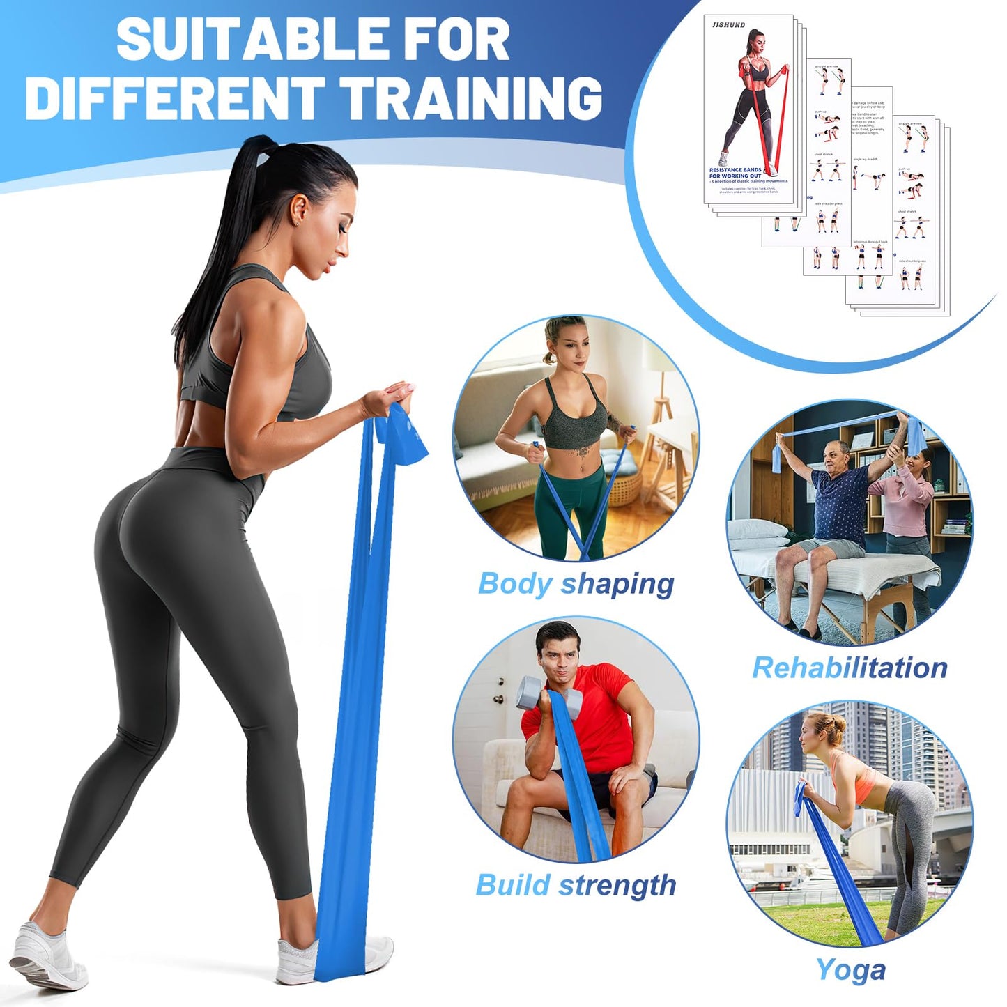 5 Pcs Resistance Bands, Professional Exercise Bands Elastic Stretch Bands for Fitness Yoga Pilates Stretching Strength Training, Workout Bands for Women and Men Home Gym