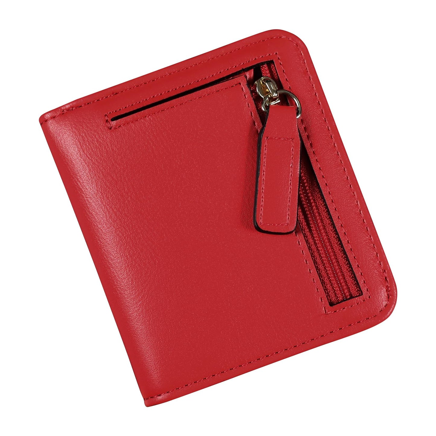 XZVXZV Small Wallet Women RFID Blocking Leather Bifold Compact Card Holder Wallet for Women With Zipper Coin Pocket ID Window (Red)