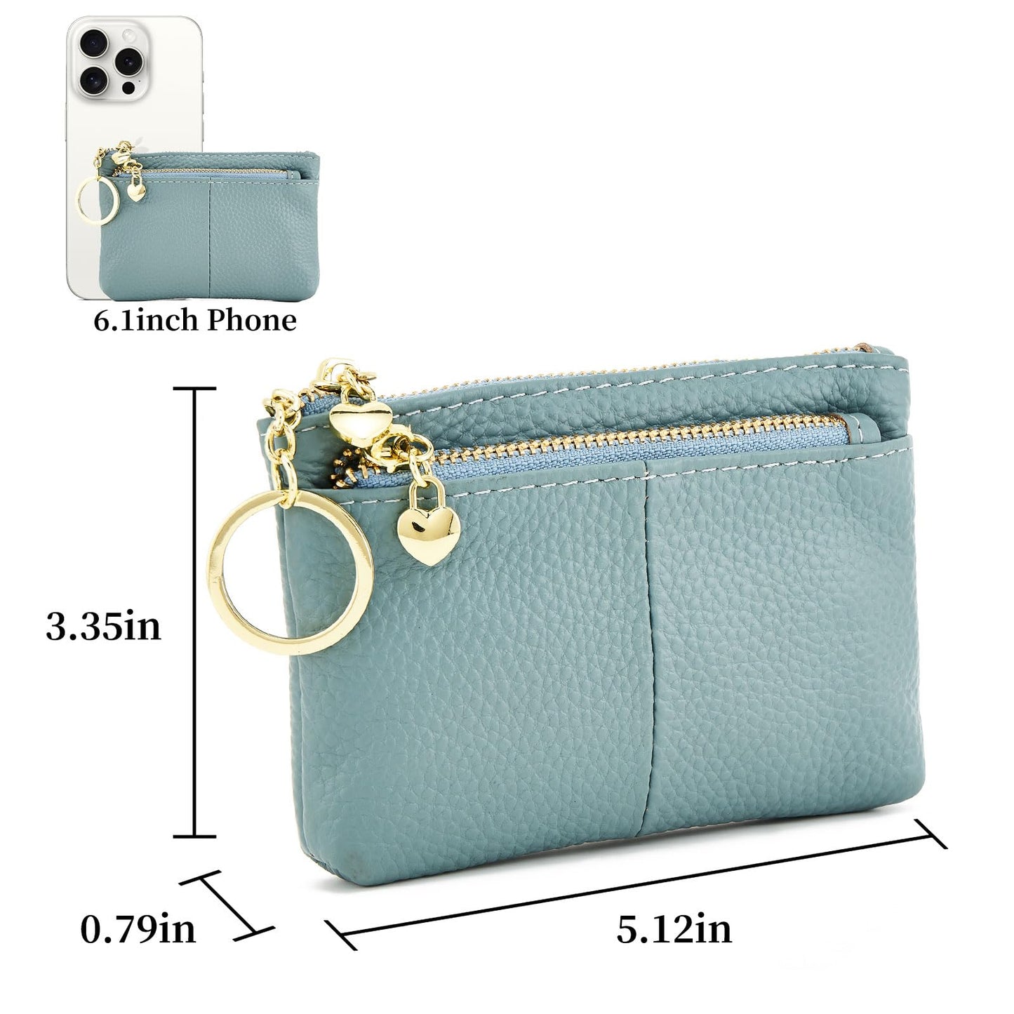 ZOOEASS Coin Purse Women Genuine Leather Zip Mini Purse With Key Ring Triple Zipper Card Holder Wallet (Blue)