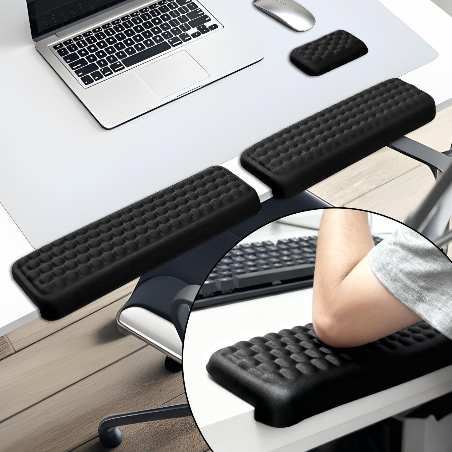 3 PCS L-Shaped Desk Elbow Pad for Desk, Comfort Arm Support Pads Rest for Desk with Non-Slip Base, Easy Relief Typing Pain, Ergonomic Desk Edge Cushion and Wrist Rest for Office Home Computer Keyboard