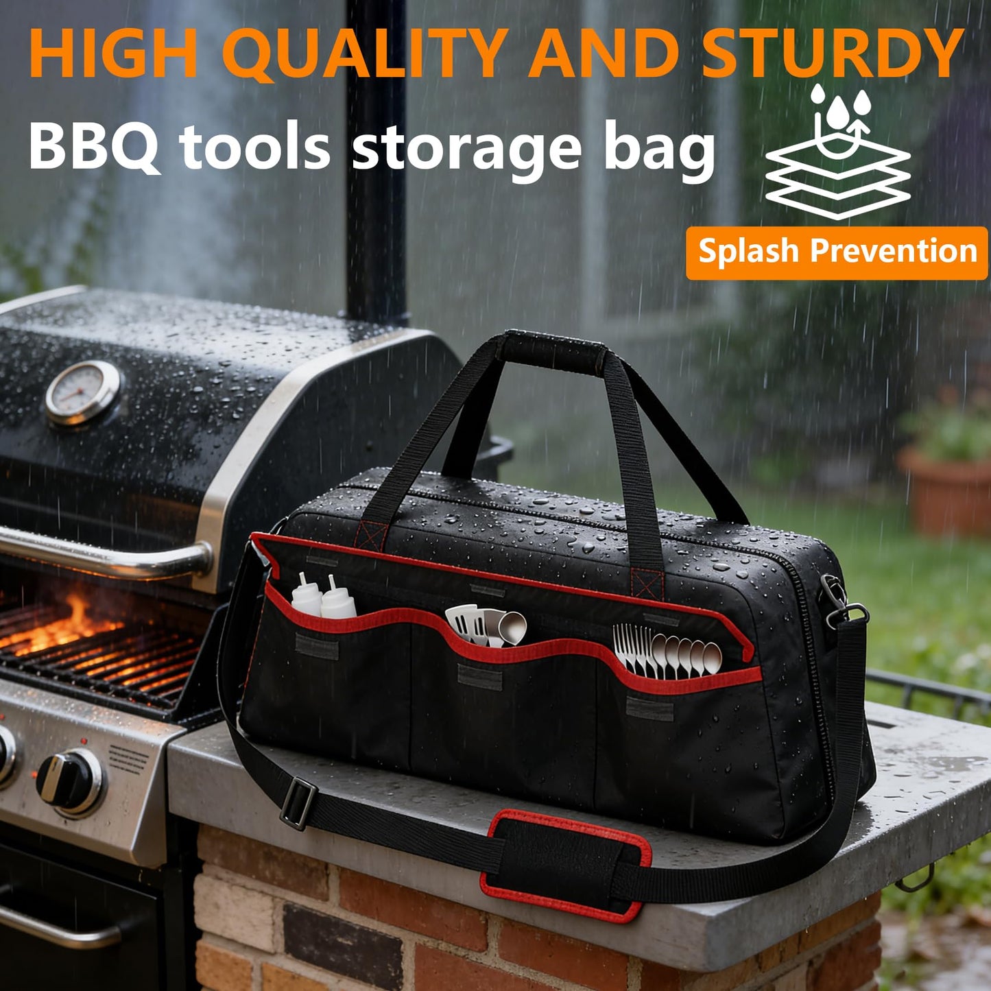 Grill Tool Storage Bag,Grill Utensil Storage Bag for Barbecue Tool up to 22",BBQ Utensil Storage Caddy with Pockets,Barbecue Utensil Case for Outdoor Grilling, Camping, Bag Only