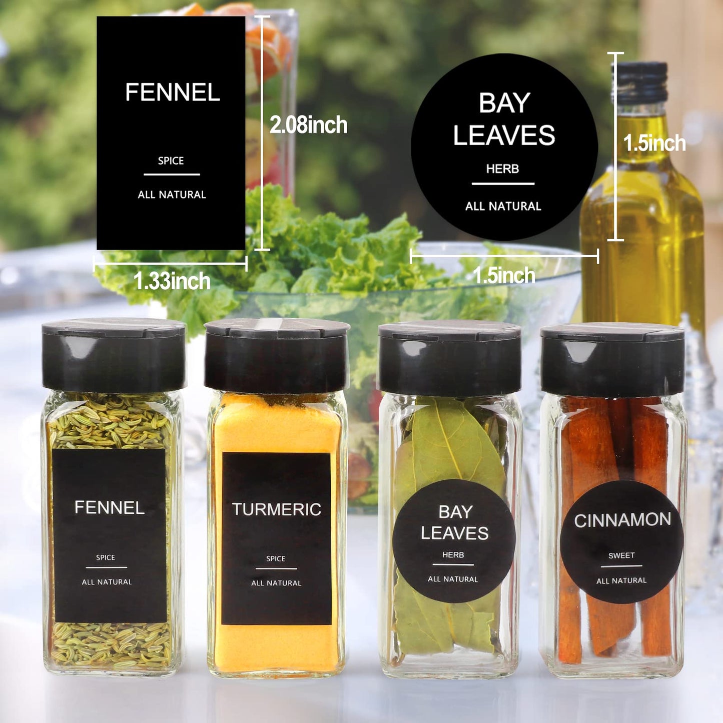 AISIPRIN 24 Pcs Glass Spice Jars with 398 Labels, 4oz Empty Square Spice Containers Seasoning Bottles - Shaker Lids, Funnel, Brush and Marker Included(Black Metal Caps)