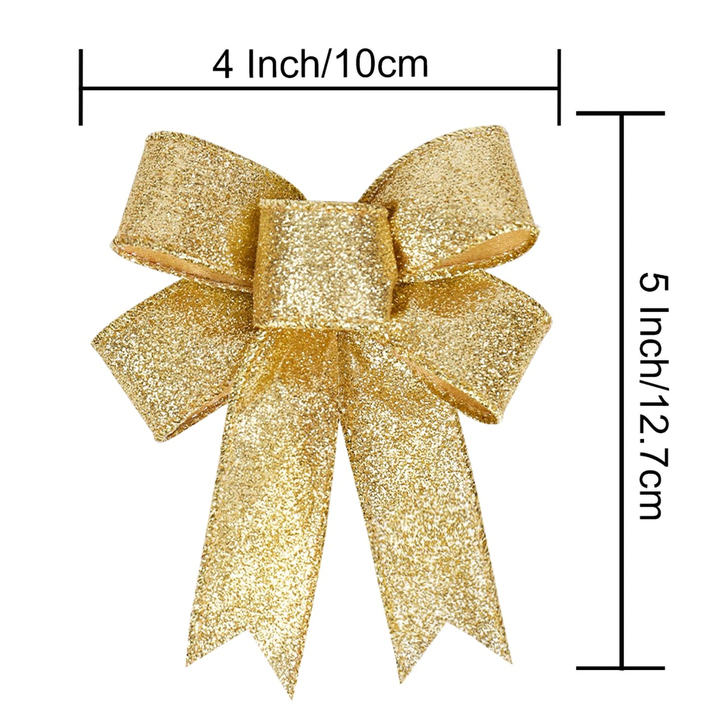 Voeveca 10 Pack 4 inches Shiny Red Christmas Bow Christmas Tree Bows Wreath Decorative Pendant Christmas Decorations Red, Silver, Gold (10, Gold)