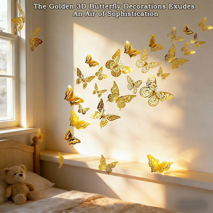 Kisajar Butterfly Wall Decor,108 Pcs 3D Gold Butterflies - 5 Styles 3 Sizes Removable Decorative Butterflies Stickers for Bouquets,Birthday Party,Wedding,Cake Decorations