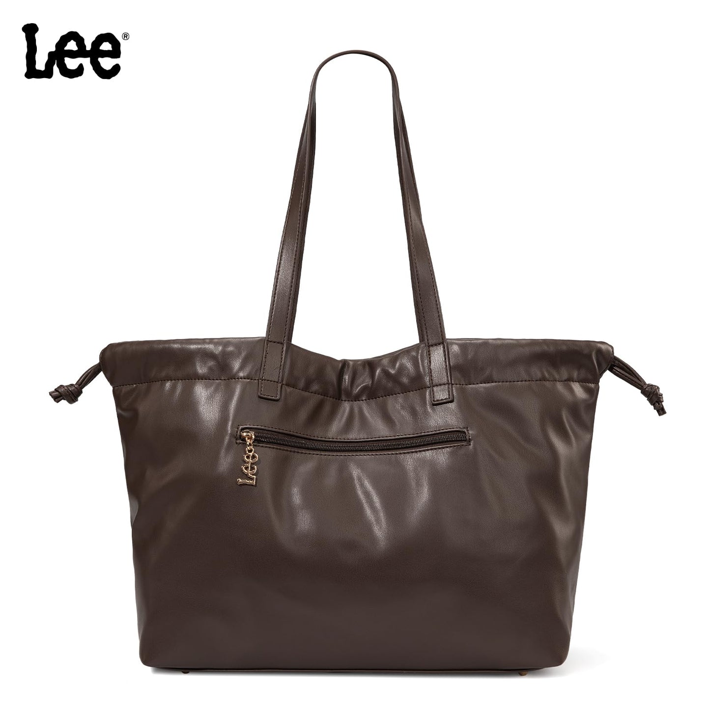 Lee Leather Tote Bag for Women, Spacious Vegan Leather Shoulder Bag & Handbag with Drawstring Closure, Durable Shoulder Straps, Large Capacity Work & Travel Purse, LEE73-001CF