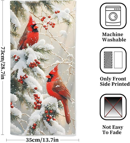 Red Birds Hand Towels Decorative Berry Branch Winter Kitchen Towels Soft
