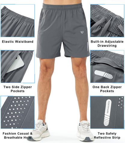 NORTHYARD Men's Athletic Running Shorts Gym Workout 7"/9"/5" Quick Dry Lightweight Sports Basketball Tennis 3 Zipper Pockets SMOKEGREY-5inch 3XL