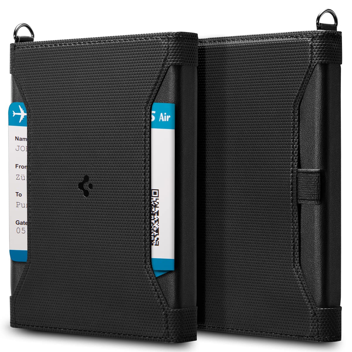 Spigen Life Passport Card Cover Holder Wallet Travel Documents Organizer Protector Accessories with RFID Blocking Technology SIM Card Pin Included - Black