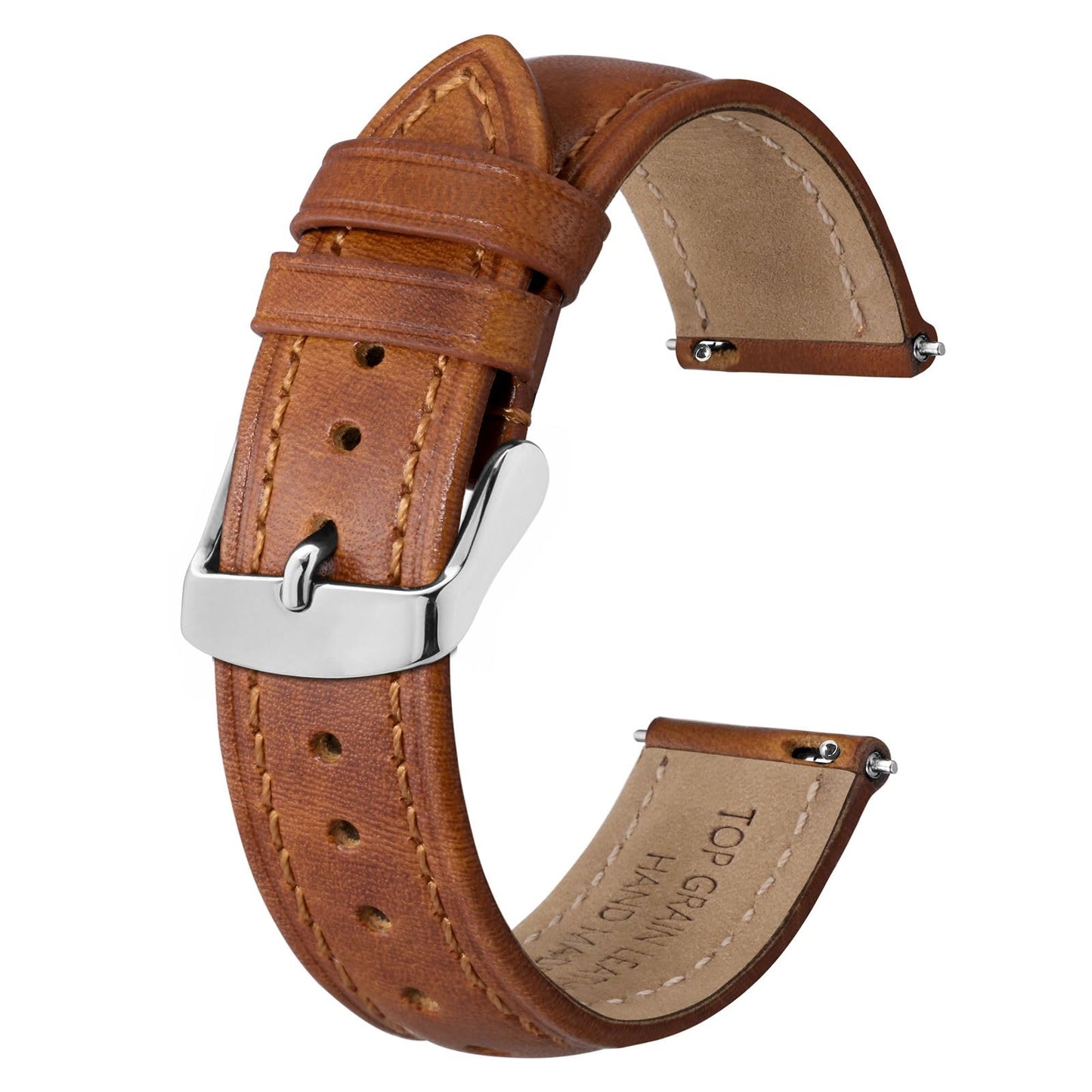 BISONSTRAP Retro Leather Watch Straps for Men, Oil Waxed Calfskin Replacement Band, Quick Release, 18mm, Toffee Brown (Silver Buckle)