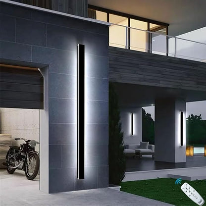 2 Pcs 71inch Modern Outdoor Wall Light Black Long Outdoor Wall Sconce with Remote Control Dimmable IP65 Waterproof Linear Outside Light Fixtures for House Garage
