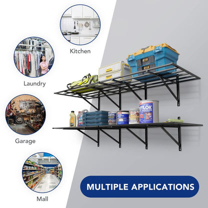 FLEXIMOUNTS 2x6ft Heavy Duty Garage Storage Shelving, 1600lbs Total Weight Capacity, 2 Pack Wall Organization System, 24 x75inch Rack Floating Shelves, Pro Series