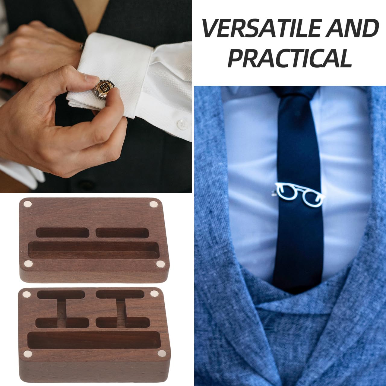 WOFASHPURET Walnut Storage Box for Men Jewelry Organizer Small Cufflink Box Case with Tie Clips Holder Compact Design for Home Office