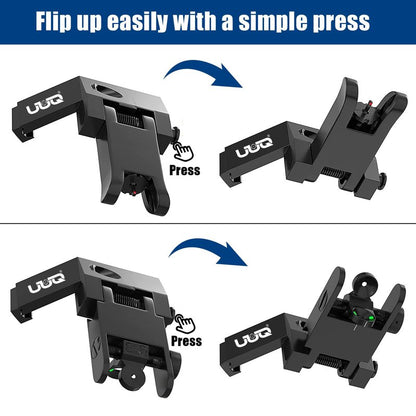 UUQ 45 Degree Offset Fiber Optic Iron Sights,Flip Up Front Rear Sites with Red&Green Dot,BUIS Backup Sight Set， Tool-Free Adjustable Front Sight Rapid Transition,Fits Picatinny and Weaver Rails