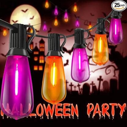 ST40 Purple and Orange Halloween Lights,10FT Outdoor LED Halloween String Lights with 11 Orange/Purple Flame Bulbs,Hanging Decorative Light String for Garden Porch Gazebo Bistro,Black Wire