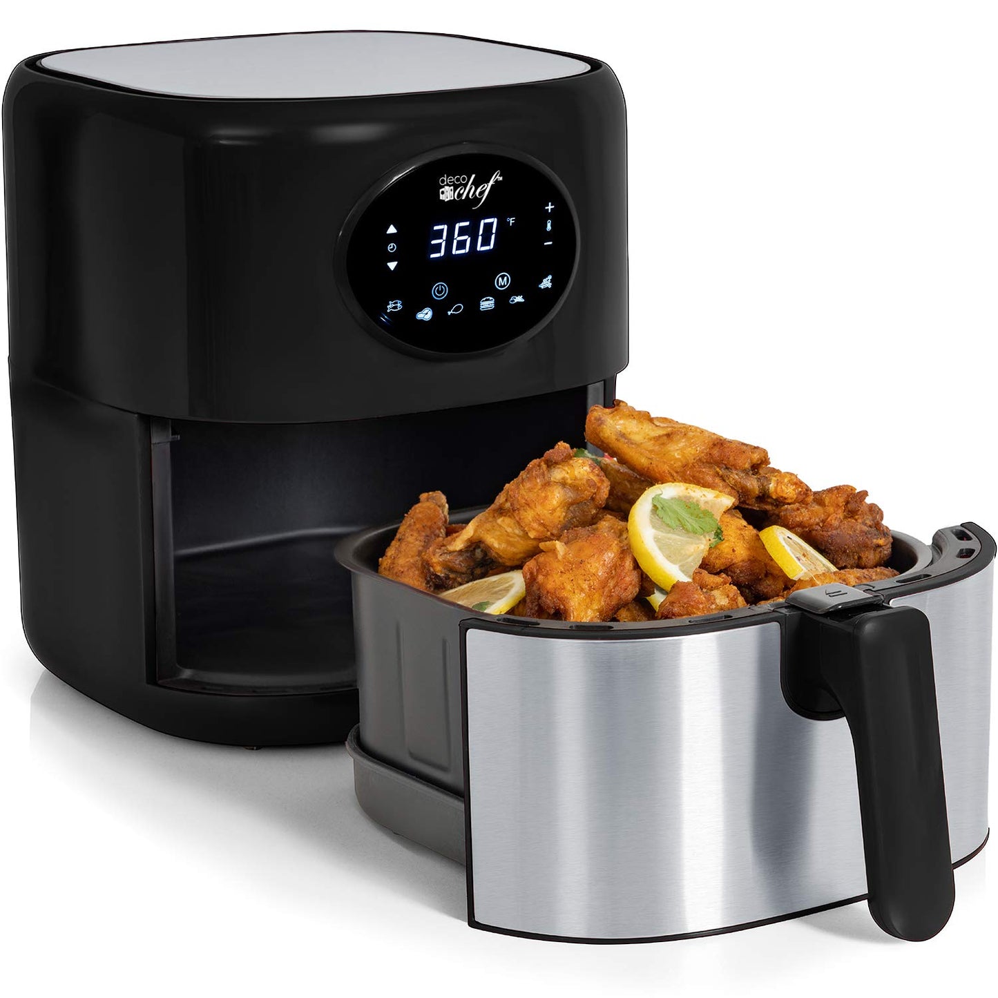 Deco Chef 5.8QT (19.3 Cup) Digital Electric Air Fryer with Accessories and Cookbook- Air Frying, Roasting, Baking, Crisping, and Reheating for Healthier and Faster Cooking (Black)
