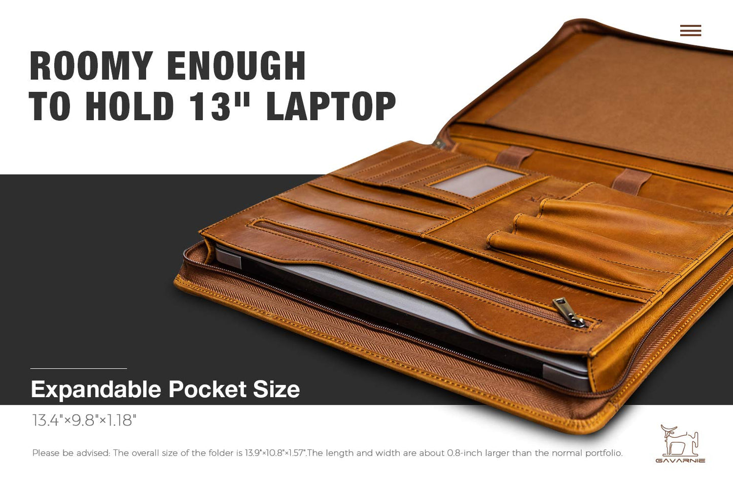 Gavarnie Genuine Leather Professioal Business Portfolio Padfolio Folder with Zipper for Men and Women,Work Portfolio for Letter Size Notepad, for Meeting and Travel, Brown