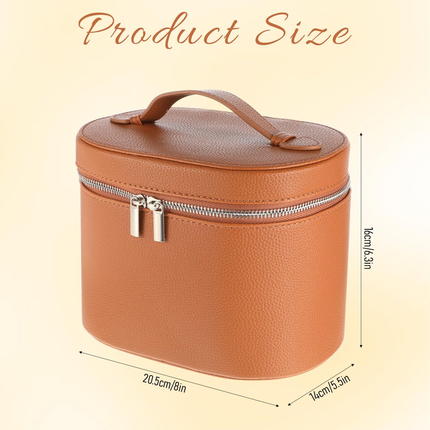 KongTiva Leather Make Up Bags, Large Capacity Cosmetic Case with Removable Compartment Waterproof Leather Makeup Travel Bags Organizer, Brown