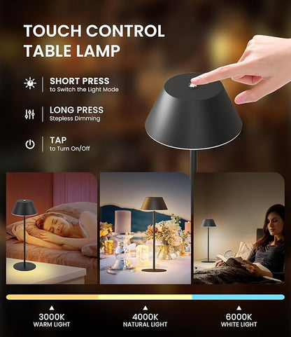 LOFTEK Cordless Table Lamps Set of 2, Rechargeable Table Lamp, Up to 55 Hrs Ultra-Long Battery Life, Eye-Friendly, Touch Dimming, Portable Wireless Ambient Lighting (Pure Black, 2 Pack)