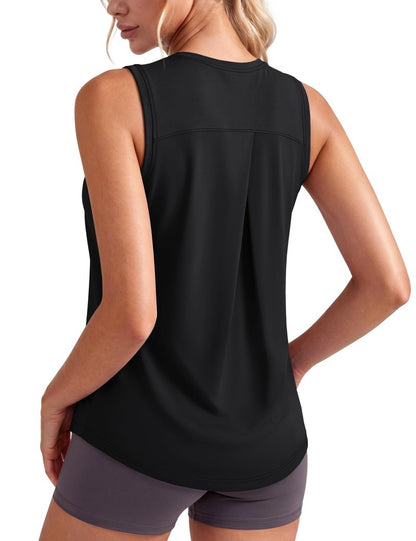 MAGCOMSEN Black Tank Top Woman Sleeveless Workout Muscle Quick Dry Loose Fitting Tank Tops Yoga Gym Running Shirts M