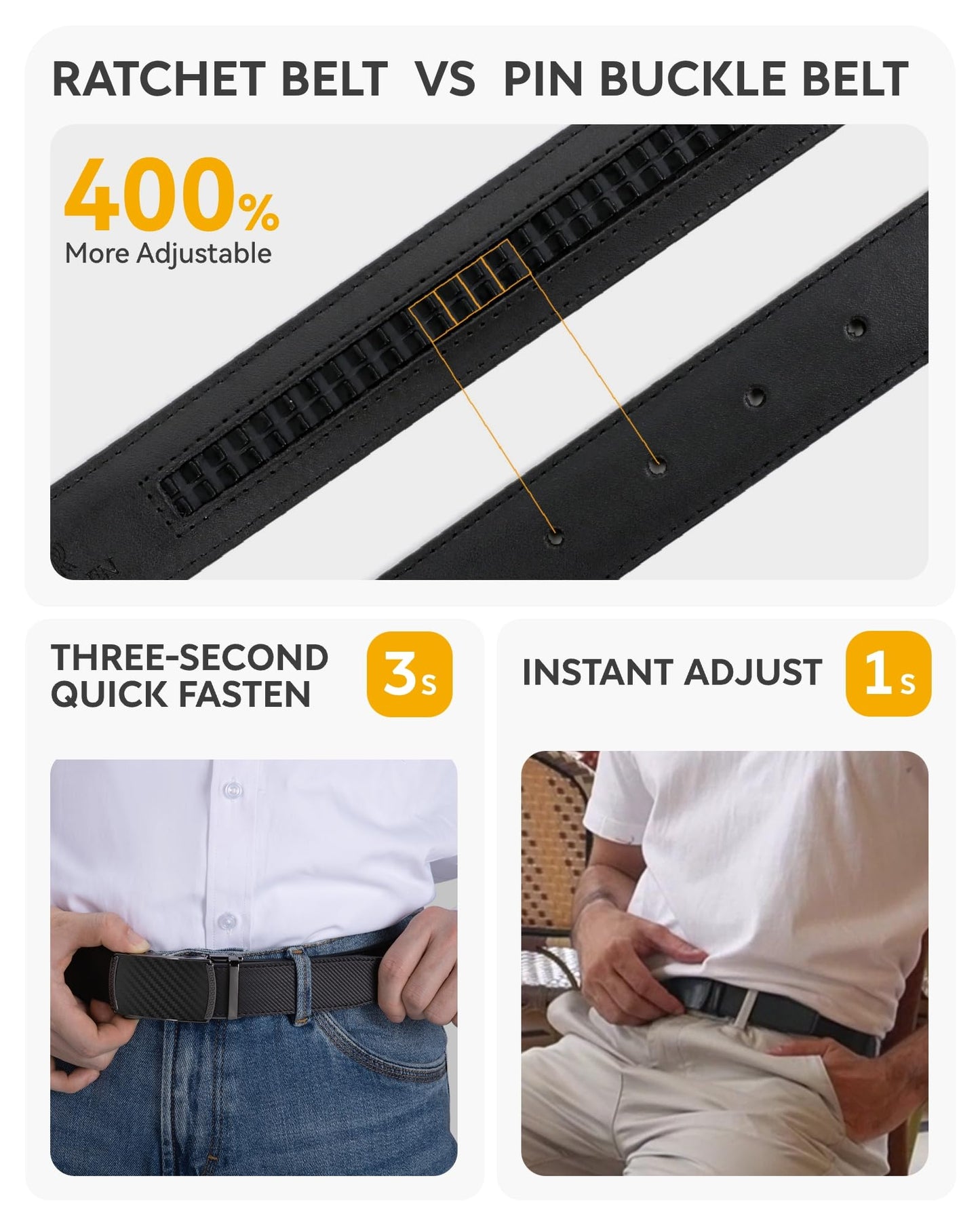 CHAOREN Mens Belt Leather Ratchet Belt 2 Pack - Customizable Fit, Effortless Style (35mm)