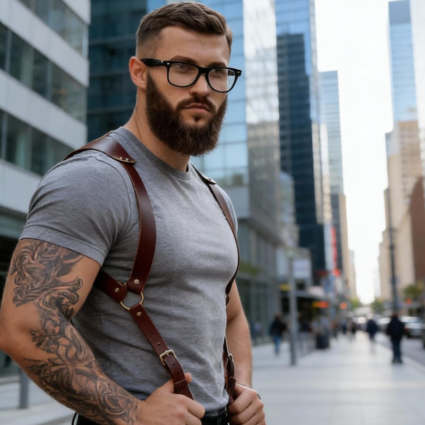 Dicosky PU Leather Suspenders for Men,Vintage Adjustable Buckle,Renaissance&BDSM Harness Style Heavy Duty for Role Play Wedding Groomsmen