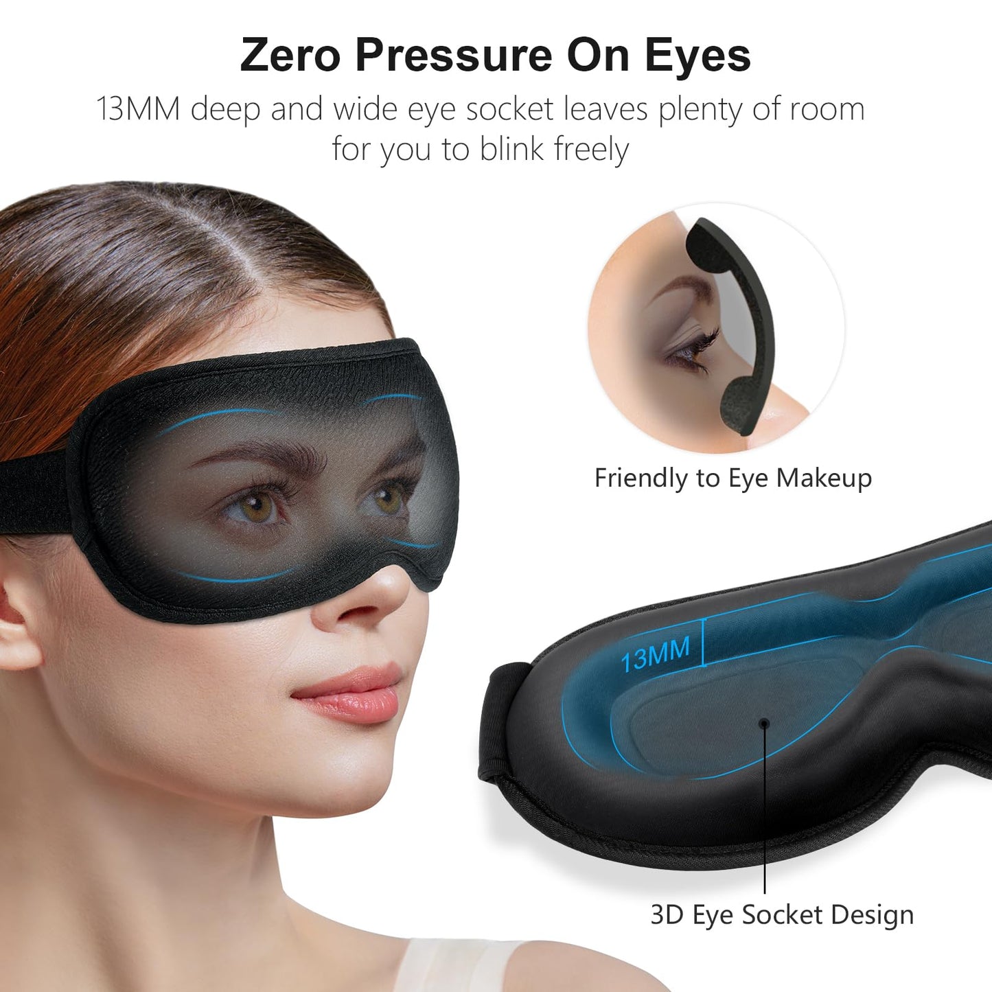 Gritin 100% Blackout Sleep Eye Mask for Women Men, Zero Pressure Sleeping Mask - Ergonomic Design 3D Cutout Eye Movement and Eyelash Friendly Night Blindfold, Ultra Soft Comfortable for Sleeping