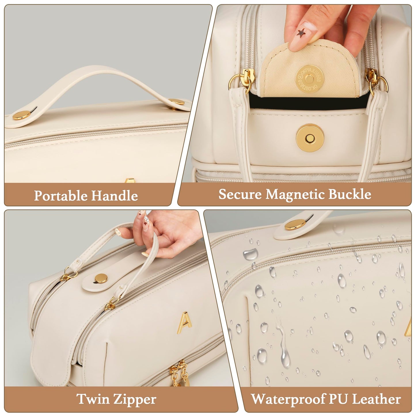 CLOUDWINGS Gifts for Women Birthday Gifts Initial Makeup Bag for Women Personalized Large Capacity Travel Toiletry Bag Cosmetic Bag Gifts for Mom-Graduation Gift for Teens Girls (Beige A)