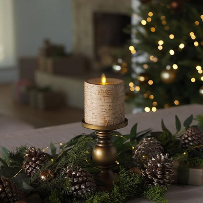 Luminara Real Birch Bark Wrapped Flameless LED Candle, 3.5" x 4.5", Battery Operated Moving Flame Pillar Light with Timer - Natural Decor Unscented