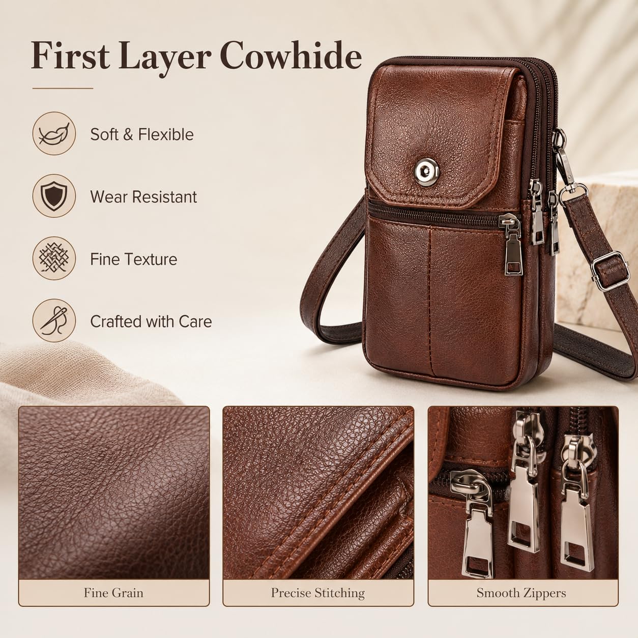 YIUMLMN Leather Cigarette First Layer Cowhide Material Lighter Holder Leather Cigarette Case Stylus Belt Clip Case Crossbody Bag Wallet Purse Cell Phone Pouch