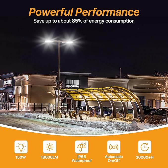 150W Led Parking Lot Lights with Dusk to Dawn Photocell 120V Slip Fitter Pole Mount Lights 5000K Outdoor IP65 Waterproof Commercial Street Area Lighting for Parking Lot, Barn, Church 2Pack