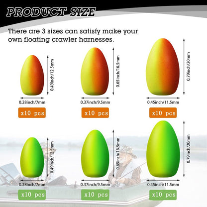 Skylety 60 Pieces Foam Floats Bullet Fishing Foam Snell Floats Pompano Rigs Oval Fly Fishing Strike Indicators for Trout Catfish Walleye(Yellow Green, Red Yellow)