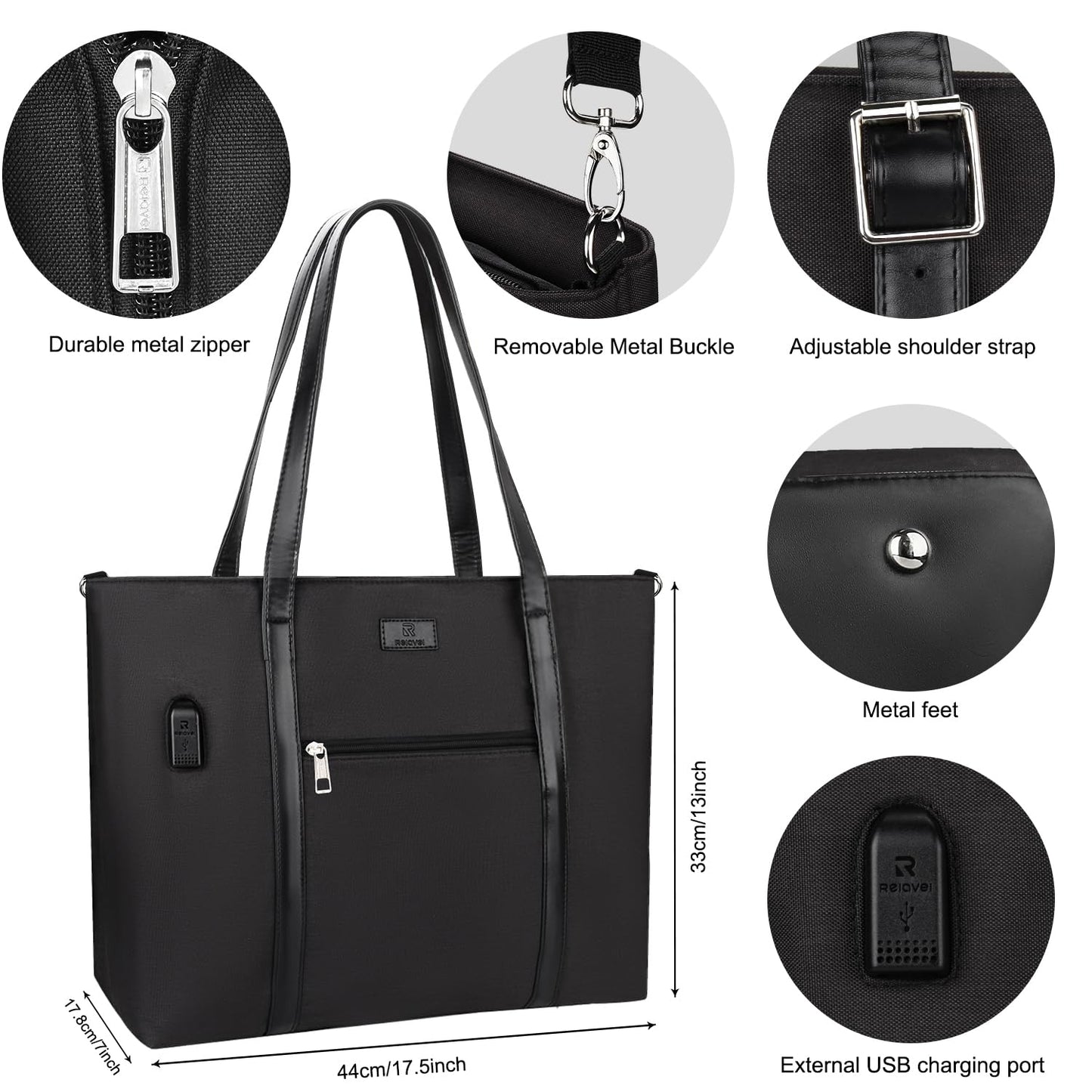 Laptop Tote Bag for Women 17 Inch, Laptop Bag With USB Port & 15 Pockets Teacher Work Bag with Compartments Business Travel Professional Computer Bag Office Work Organized Bag with Shoulder Straps
