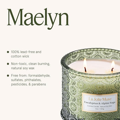 LA JOLIE MUSE Christmas Candle | Eucalyptus, Sage, Lavender | 12 oz Double Cotton Wick Soy Candle | 60 Hours Clean Burn | Christmas Gifts for Home & Women