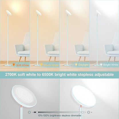 Bright Floor Lamp for Living Room, 42W LED Room Lights with Remote, 3700LM RGBW Modern Tall Standing Light, Color & Brightness Dimmable, UFO Ring Lamp,1/2/3H Timer for Bedroom,Office(Blue
