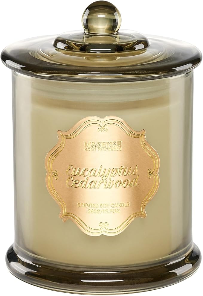 M&SENSE Eucalyptus Cedarwood Scented Candles, 2 Wick 12.7oz Large Jar Candle 75H Long Lasting, Plant-Based Non Toxic Soy, Aromatherapy Candles Stress Relief, Fall Winter Thanksgiving Christmas Gift