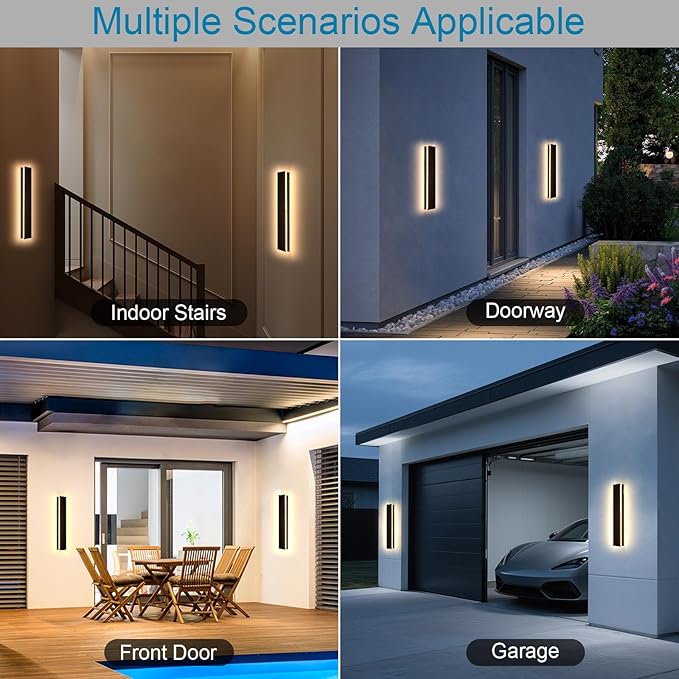 31.5inch Black Modern Outdoor Wall Light, Long Outdoor Sconce Lights, IP65 Waterproof Wall Mounted Light, 3000k Linear Modern Outside Lights for House, Garage, Front Door, Exterior 24W