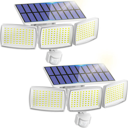 AIXPI Solar Lights Outdoor 240 LED 3000mAh Motion Sensor Flood Lights IP65 Waterproof Security Lights for Outside 270° Wide Angle Wall Lights White 2Pack
