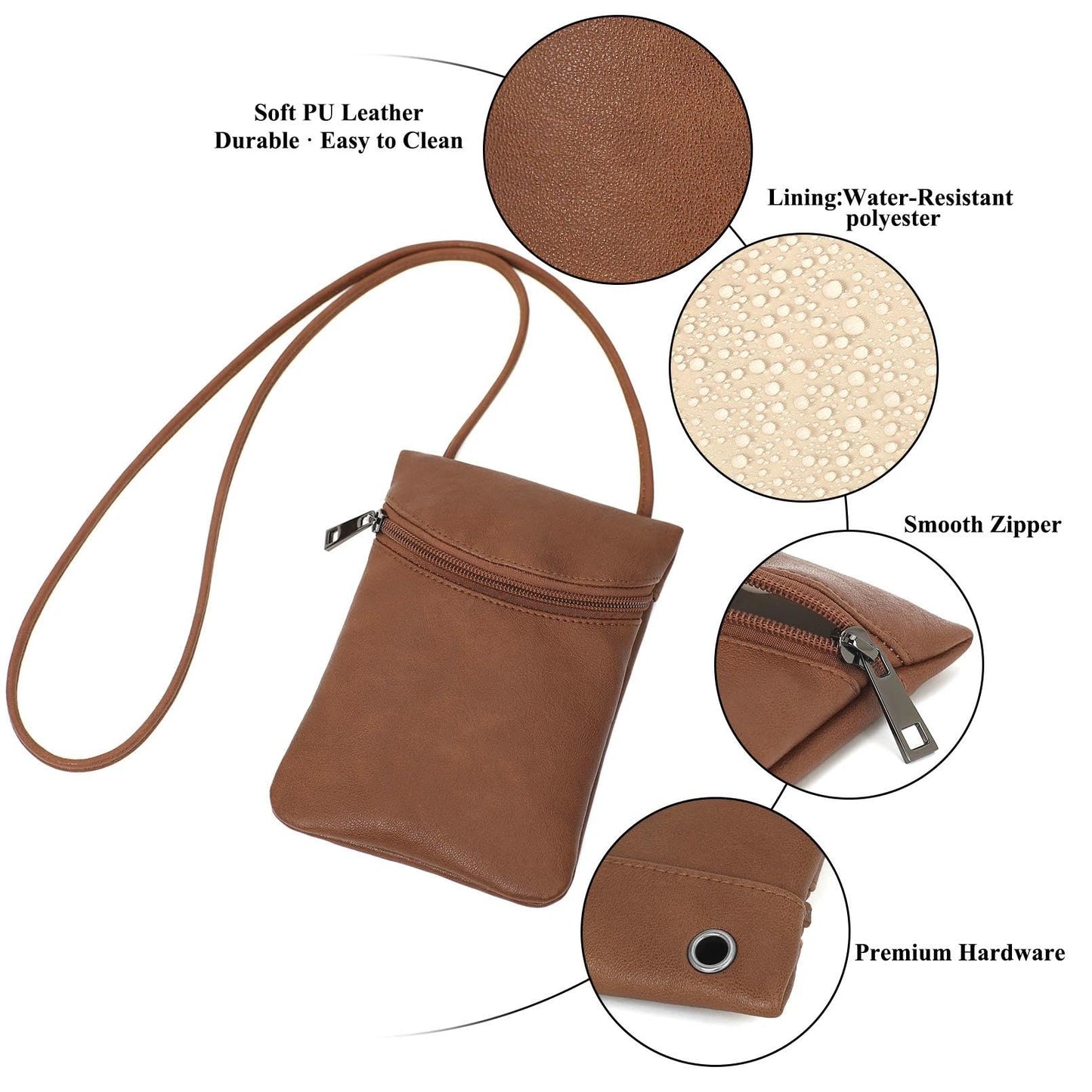 BBORGDC Brown PU Leather Crossbody Phone Purse for Women, Small Lightweight Cell Phone Wallet with Coin Pouch, Mini Crossbody Bag for Casual Use