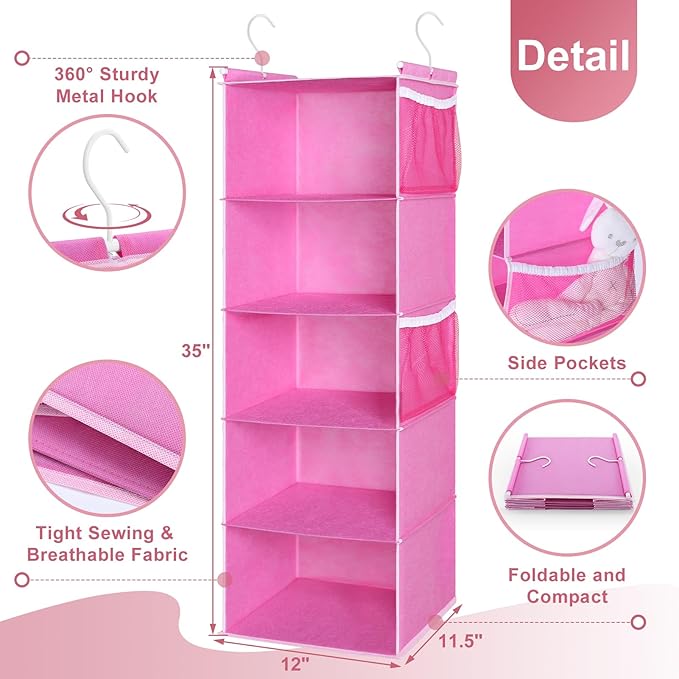 MAX Houser 5-Shelf Hanging Closet Organizer, Hanging Storage Shelves