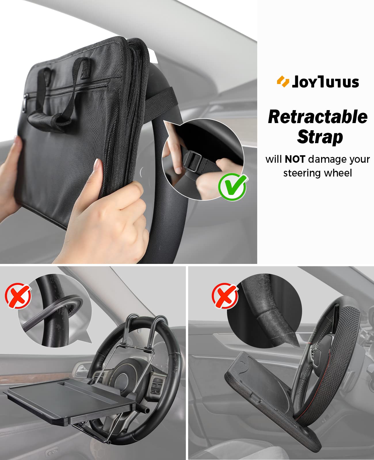 JOYTUTUS 3 in 1 Steering Wheel Eating Tray, Car Back Seat Laptop Desk, Multifunctional Office Bag, Car Work Table for Writing, Car Organizer for Kids, Commuters, Family